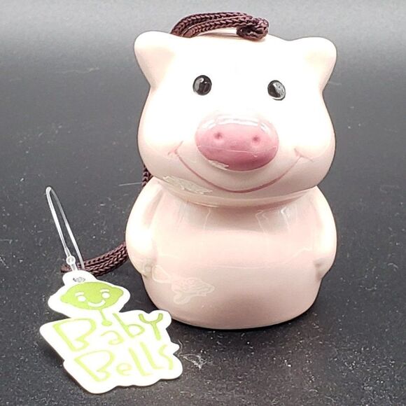 Green Earth Baby Bells Decorative Porcelain Pink Pig Hanging Bell Figurine (#1) - Picture 2 of 15